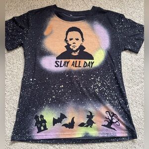 Michael Myers Slay All Day Graphic Tee Tshirt L Halloween Speckle Multicolor